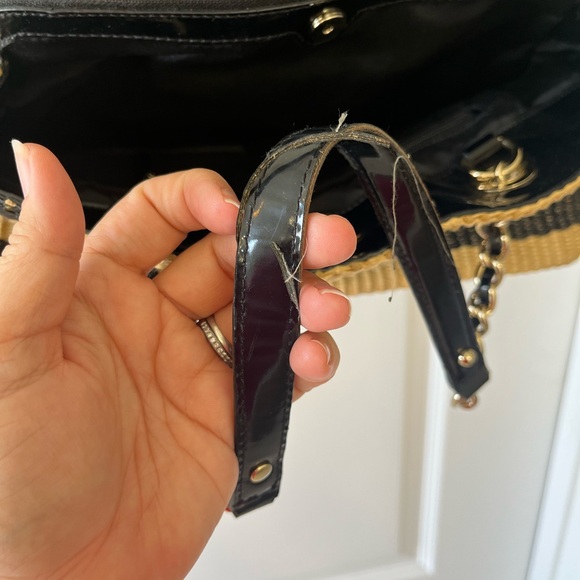 Kate Spade Black and Tan Wicker Straw Rattan Striped Tote - Picture 9 of 9